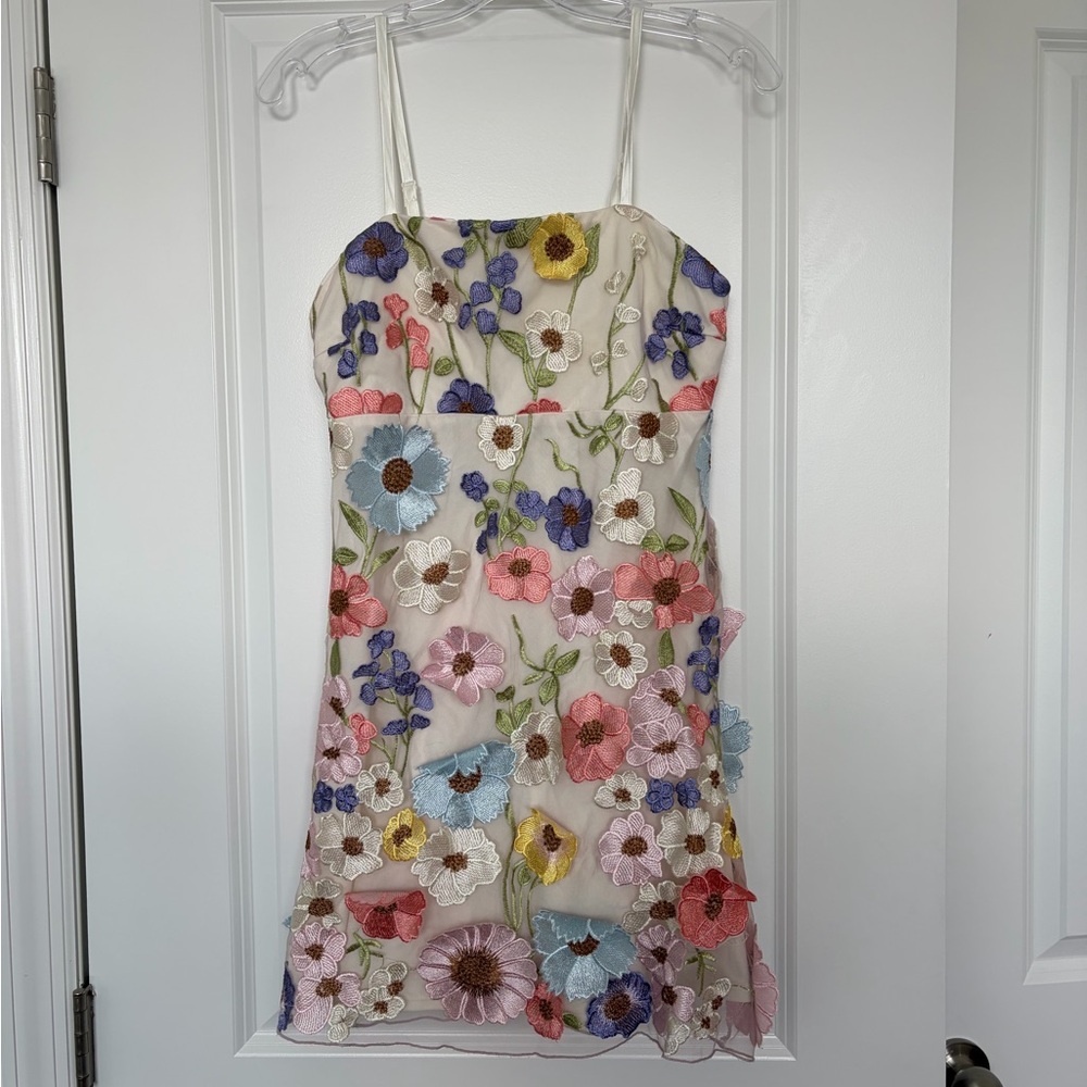 Jessica Simpson White Dress with Multicolor Floral Embroidery